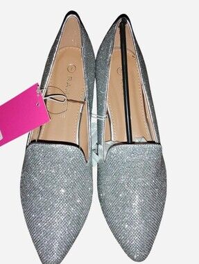 Rampage Women's Smoker-03L Silver Glitter Pointed Toe Loafer Flats Size 7 NIB